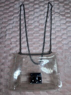 Clear Crossbody Purse with Silver Chain - Transparent